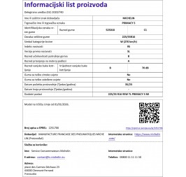 GUMA 225/55R16 95W PRIMACY 5 TL MICHELIN info