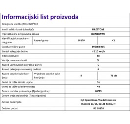 GUMA 195/60R15 88H ROADHAWK TL FIRESTONE info